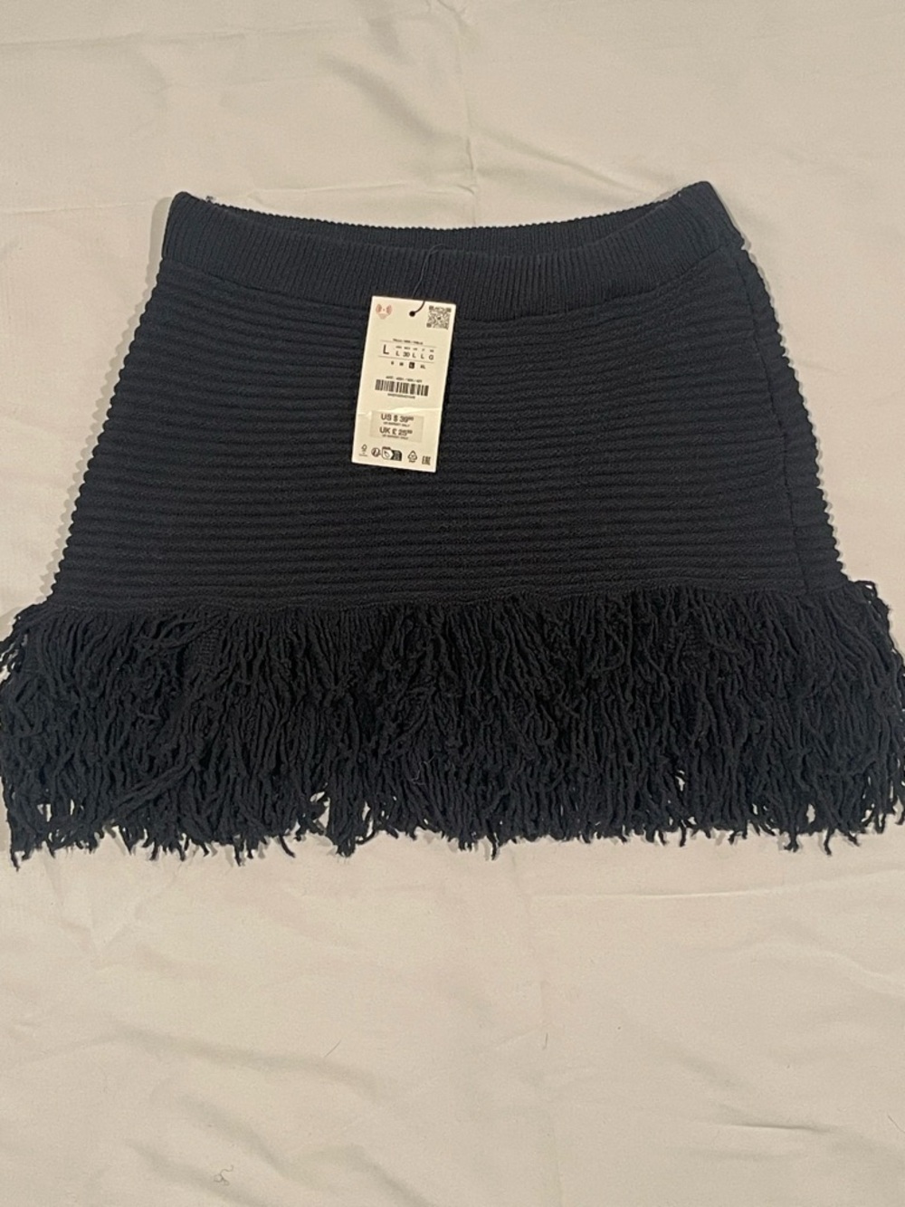 Zara Black Ribbed Fringe Mini Skirt